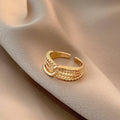 Adjustable Gold Ring for Women - Square Clear Stones on Twisted Band - view 4