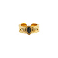 Adjustable Gold Tone Stainless Steel Boho Ring with Natural Stone - Black