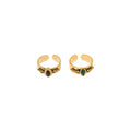 Adjustable Gold Tone Stainless Steel Boho Ring with Natural Stone - Black - view 3