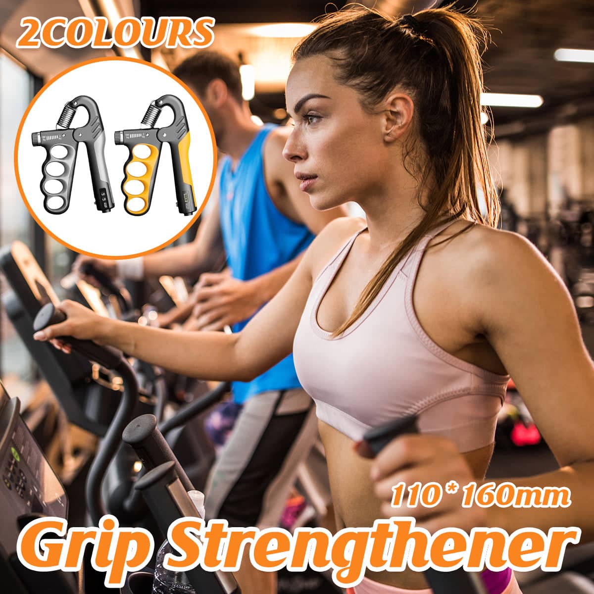 Adjustable Hand Grip Strengthener with Digital Counter, 5 to 100 kg - Orange and Black - view 2