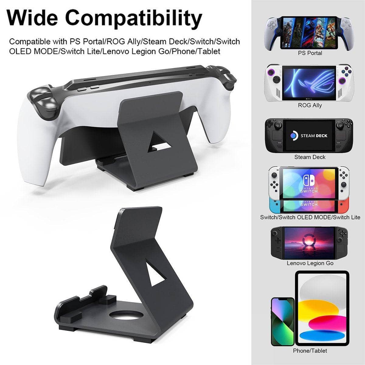 Adjustable Handheld Console Desktop Stand, Non-Slip Metal Dock - Black - view 5