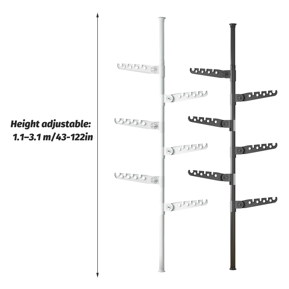 Adjustable Height 1.1 to 3.1 m Standing Clothes Rack with Rotating Brackets - White - view 4