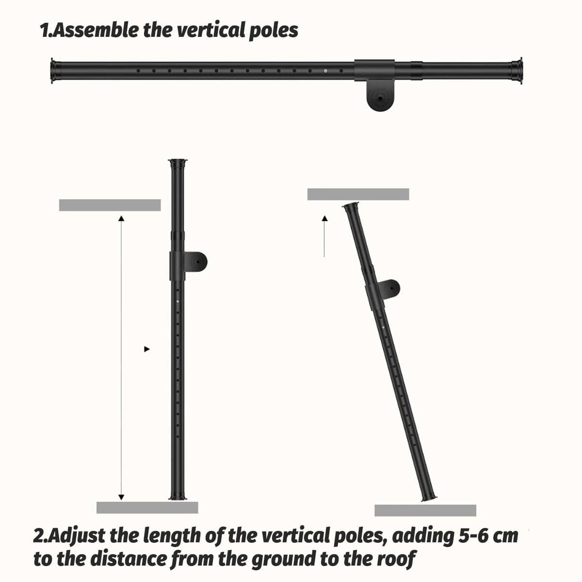 Adjustable Height 1.1 to 3.1 m Standing Clothes Rack with Rotating Brackets - White - view 5