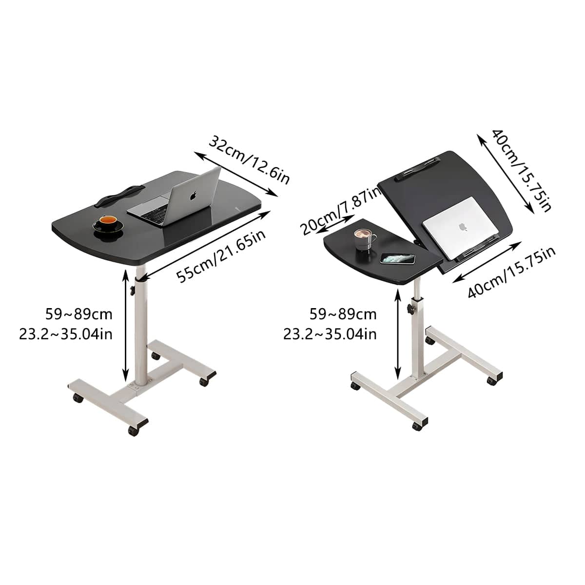 Adjustable Height Bedside Laptop Desk, One-Piece Top - Foldable on Wheels - view 4