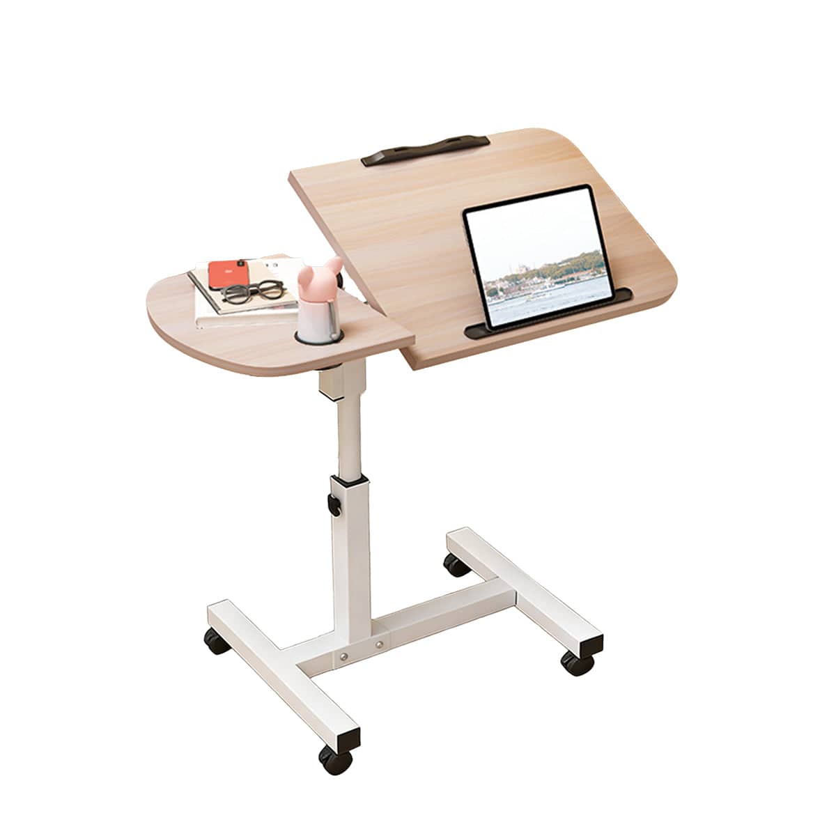 Adjustable Height Laptop Desk with Wheels and Tilting Top - Light Wood