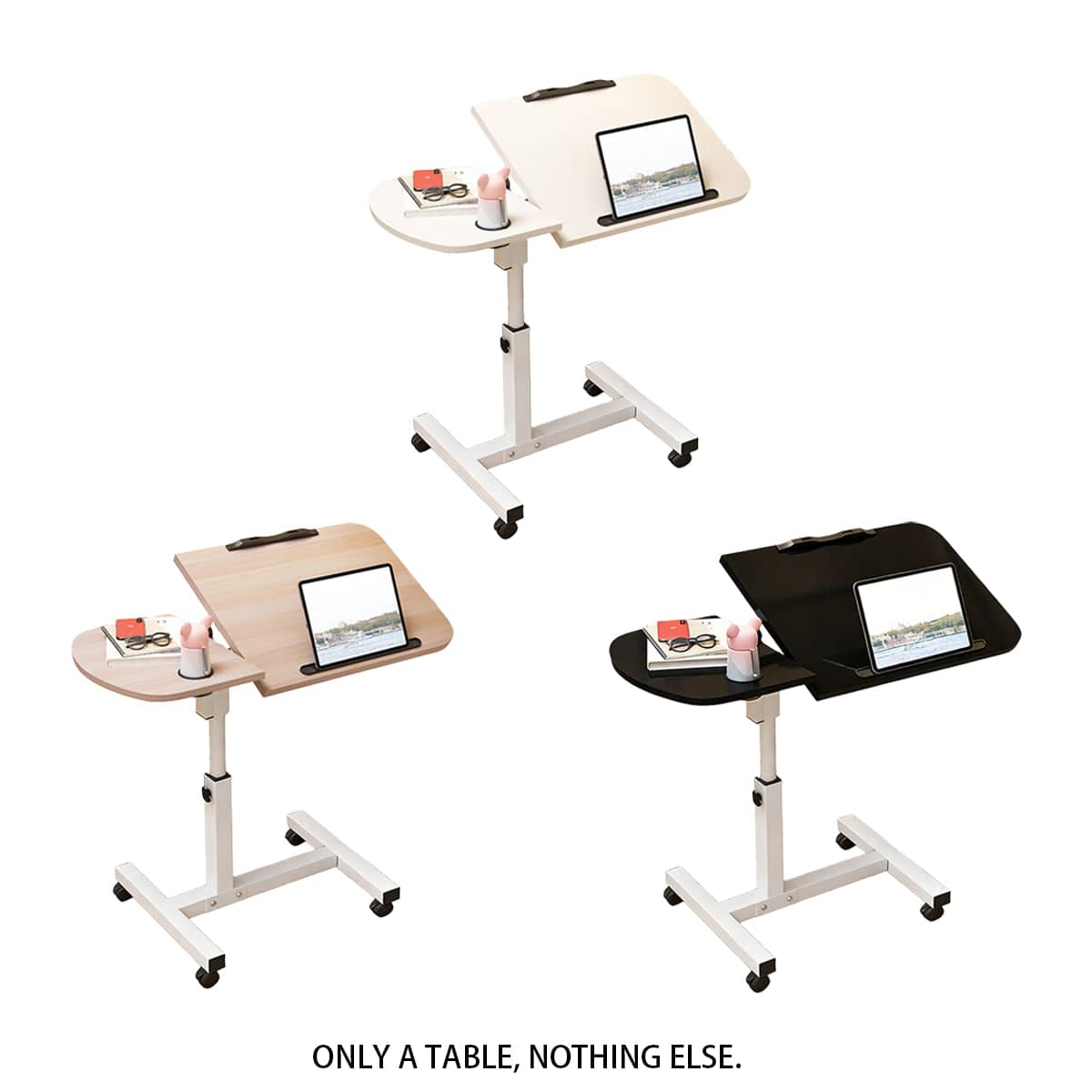 Adjustable Height Laptop Desk with Wheels and Tilting Top - Light Wood - view 3