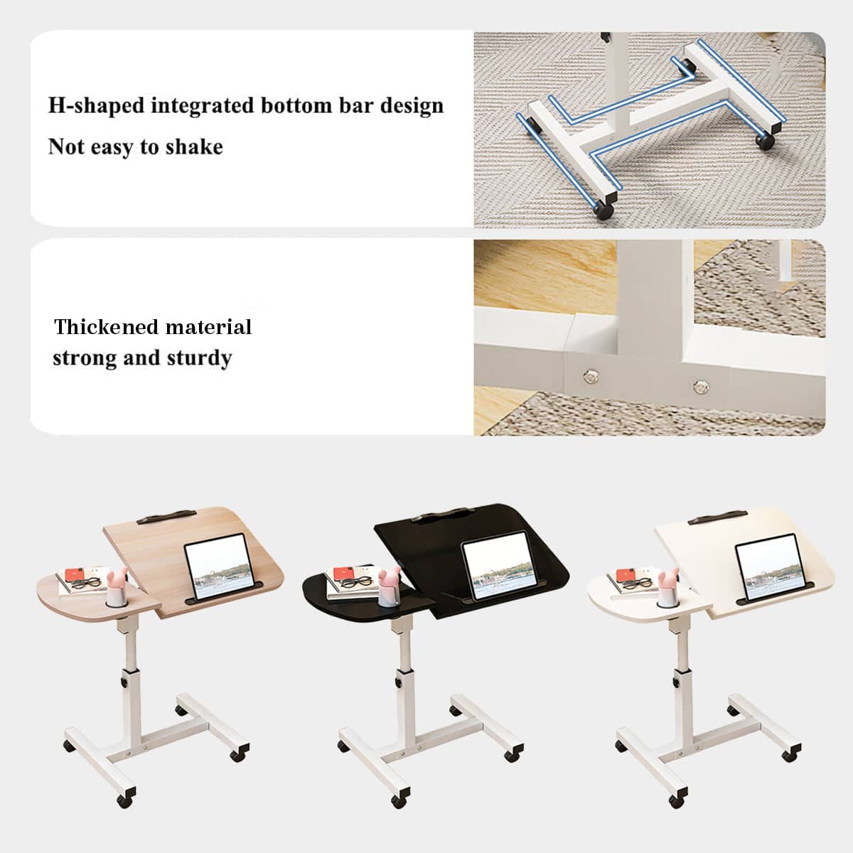 Adjustable Height Laptop Desk with Wheels and Tilting Top - Light Wood - view 5