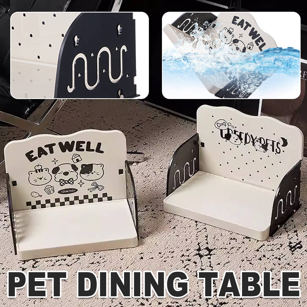 Adjustable Height Pet Feeding Station with Splash Guard for Dogs and Cats - Eat Well Dog and Cat Design - view 2