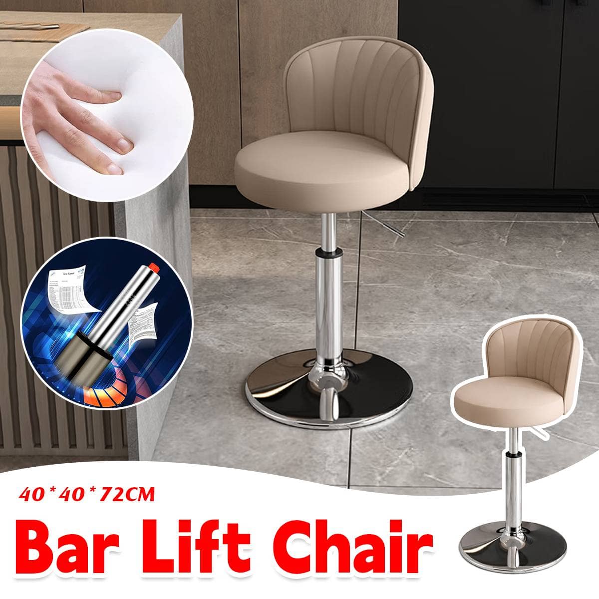 Adjustable Height PU Leather Bar Stool with Backrest Swivel Gas Lift Kitchen Counter Chair