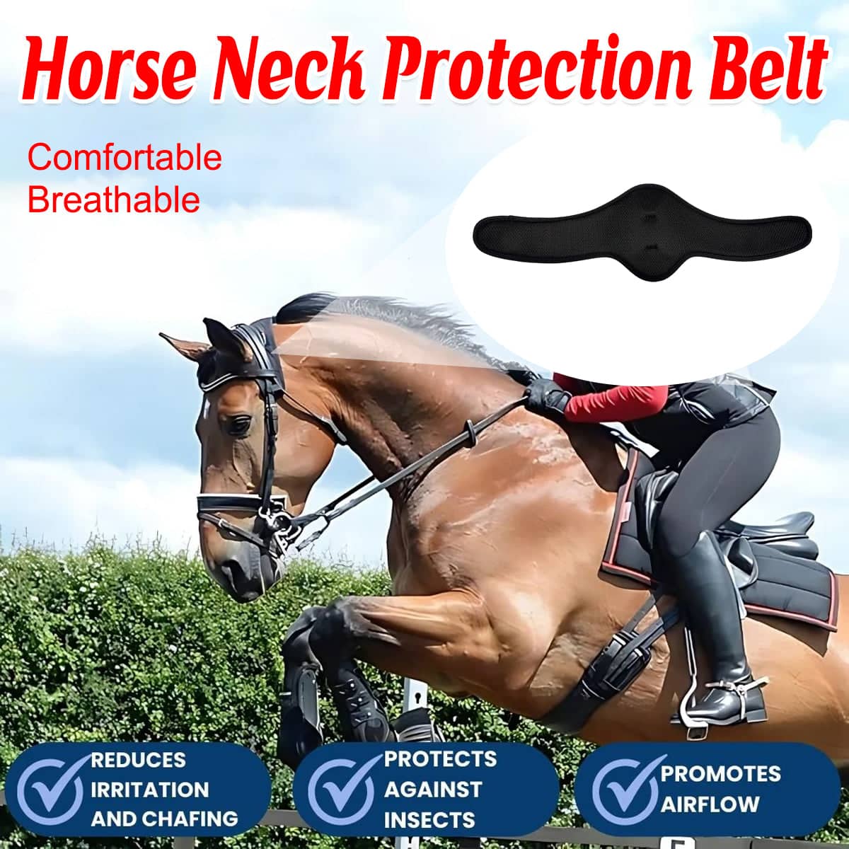 Adjustable Horse Neck Protector in Black, 50 x 16 cm