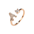 Adjustable Initial Ring with Zircon - Rose Gold, Letter A
