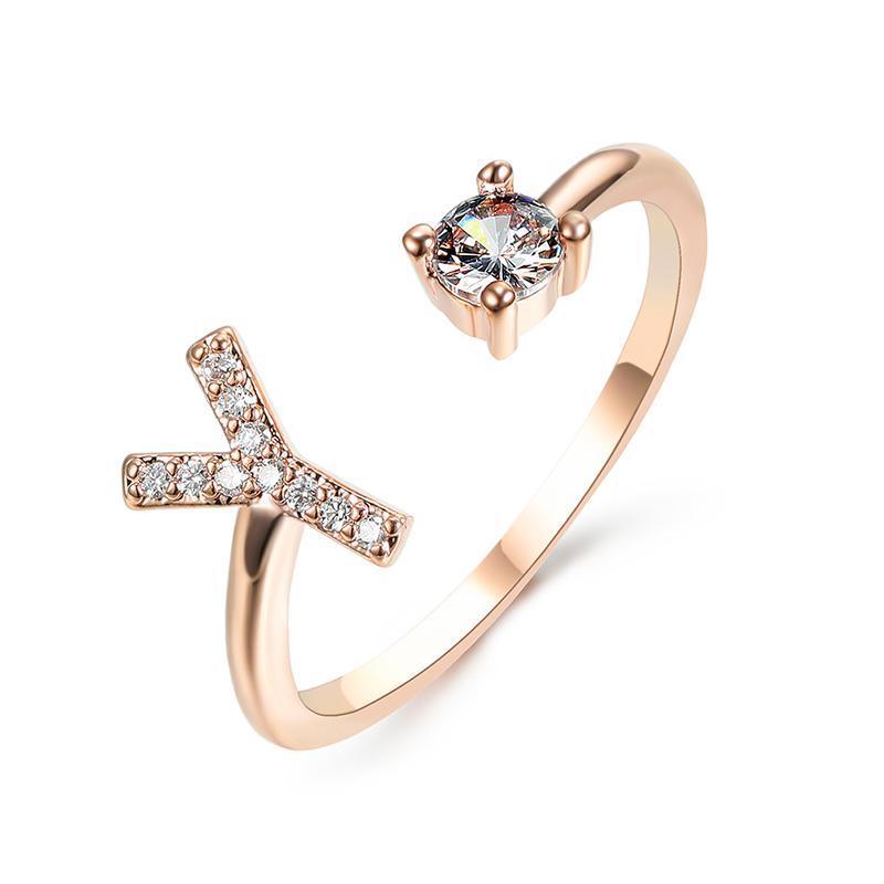 Adjustable Initial Ring with Zircon - Rose Gold, Letter A - view 10
