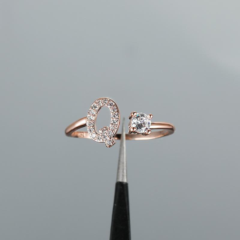 Adjustable Initial Ring with Zircon - Rose Gold, Letter A - view 11