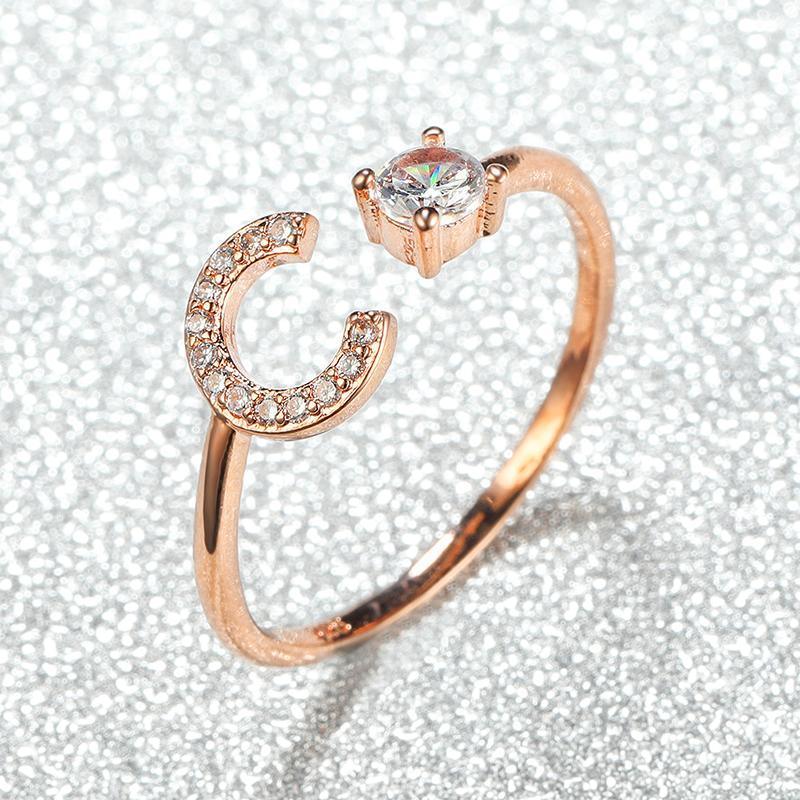 Adjustable Initial Ring with Zircon - Rose Gold, Letter A - view 14