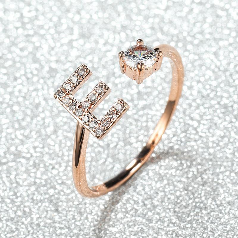 Adjustable Initial Ring with Zircon - Rose Gold, Letter A - view 16