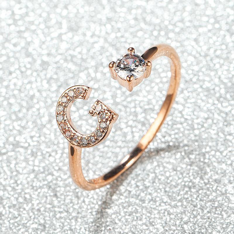 Adjustable Initial Ring with Zircon - Rose Gold, Letter A - view 18