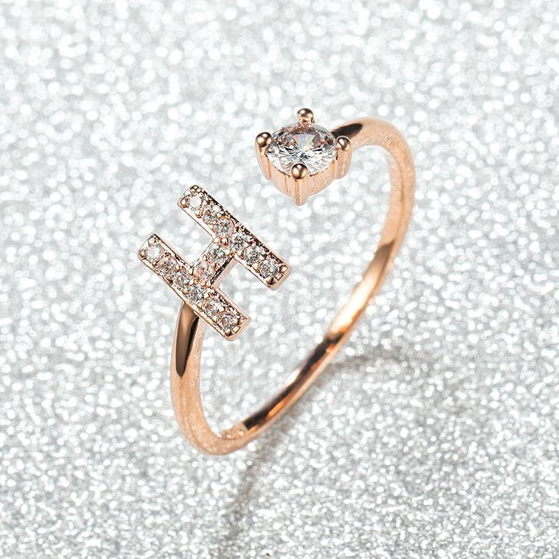 Adjustable Initial Ring with Zircon - Rose Gold, Letter A - view 19