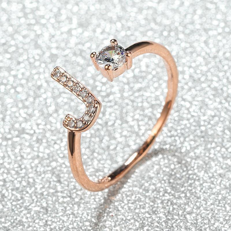 Adjustable Initial Ring with Zircon - Rose Gold, Letter A - view 21