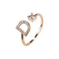 Adjustable Initial Ring with Zircon - Rose Gold, Letter D