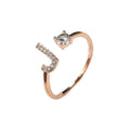 Adjustable Initial Ring with Zircon - Rose Gold, Letter J