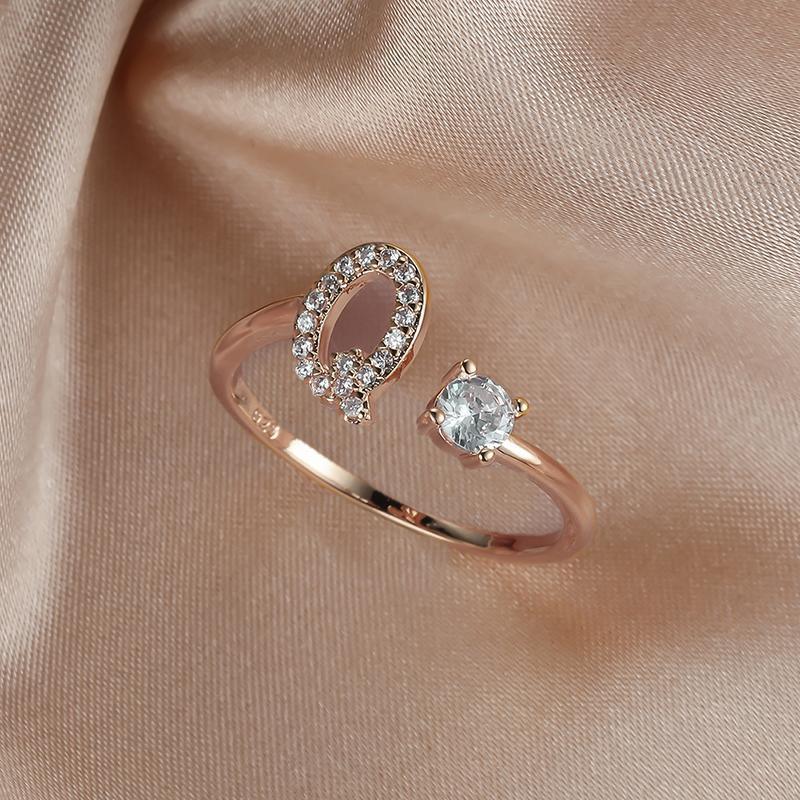 Adjustable Initial Ring with Zircon - Rose Gold, Letter K - view 4