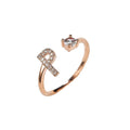 Adjustable Initial Ring with Zircon - Rose Gold, Letter P