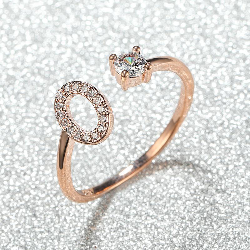 Adjustable Initial Ring with Zircon - Rose Gold, Letter P - view 26