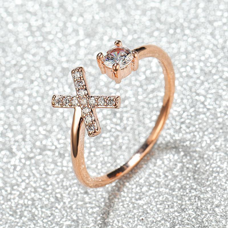 Adjustable Initial Ring with Zircon - Rose Gold, Letter P - view 34