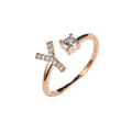 Adjustable Initial Ring with Zircon - Rose Gold, Letter Y