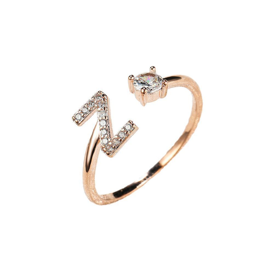Adjustable Initial Ring with Zircon - Rose Gold, Letter Z