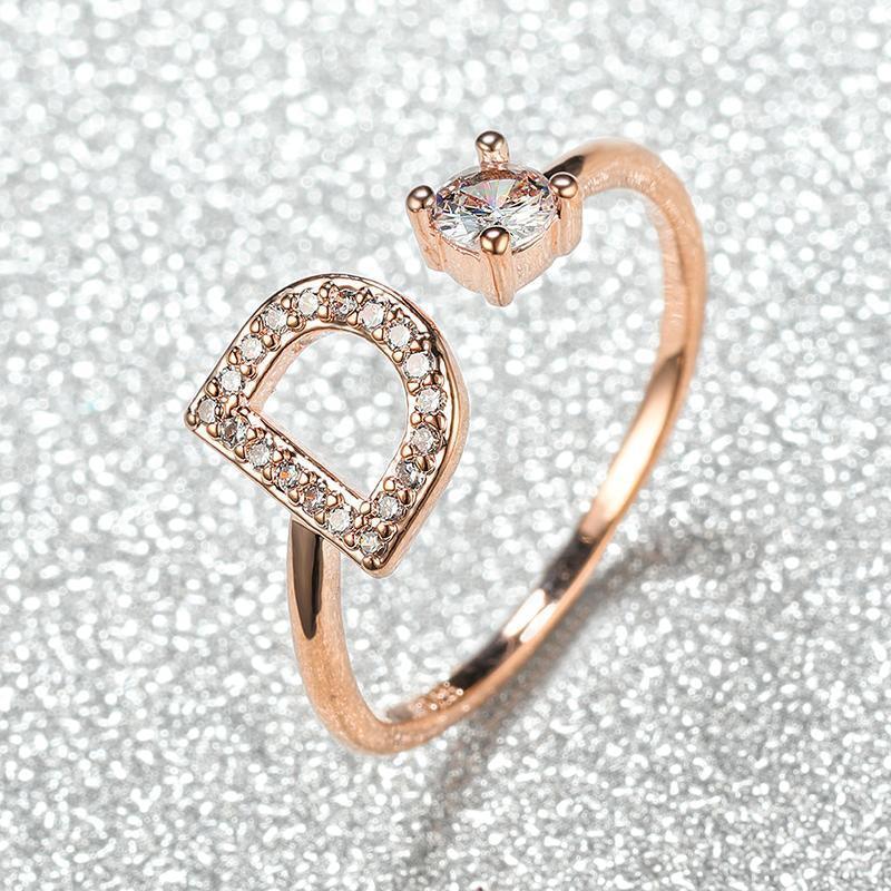 Adjustable Initial Ring with Zircon - Rose Gold, Letter Z - view 15