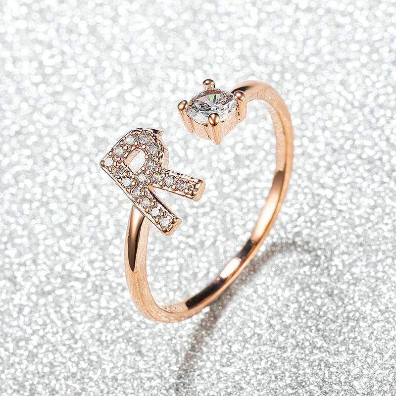 Adjustable Initial Ring with Zircon - Rose Gold, Letter Z - view 28