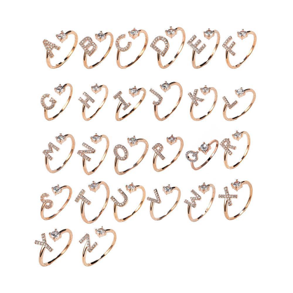 Adjustable Initial Ring with Zircon - Rose Gold, Letter Z - view 3