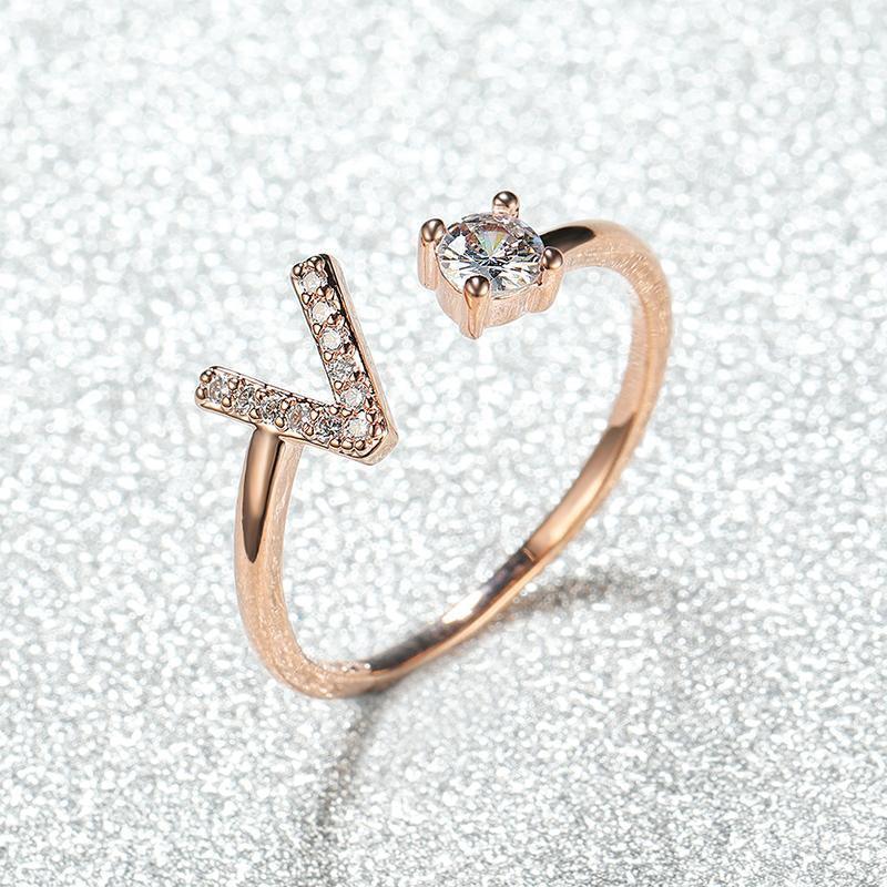 Adjustable Initial Ring with Zircon - Rose Gold, Letter Z - view 32