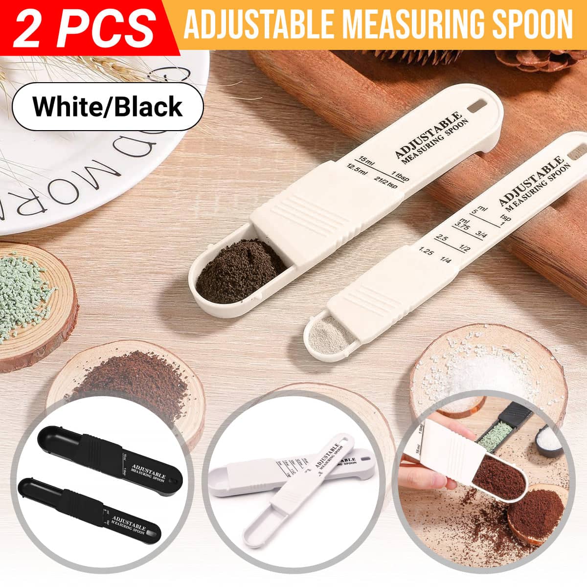 Adjustable Kitchen Measuring Spoon, Pack of 2 - White - view 2