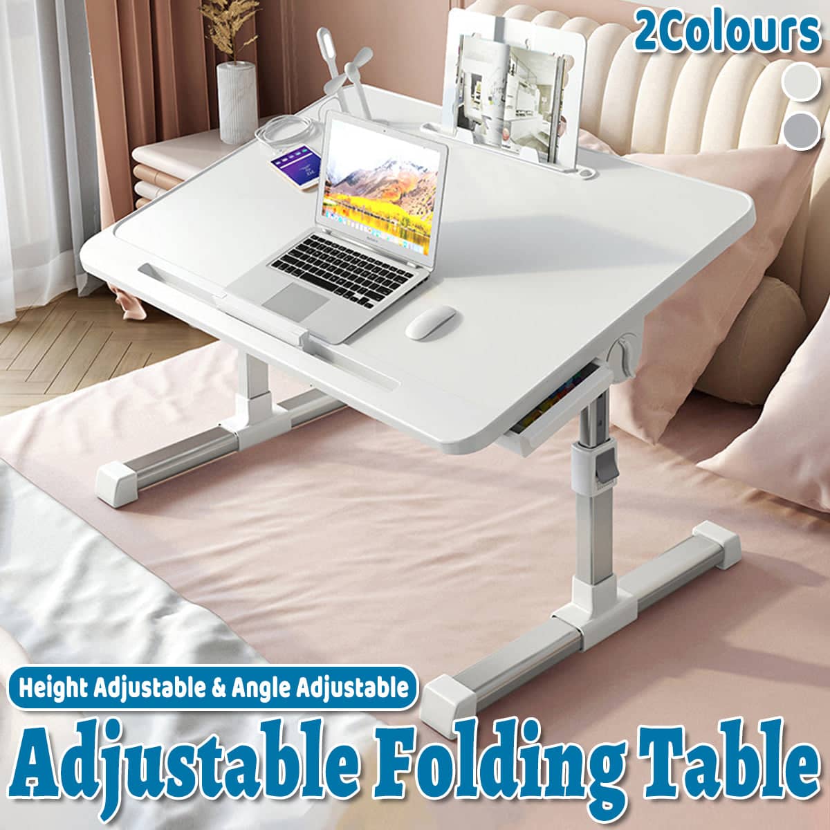 Adjustable Laptop Bed Table Foldable Study Desk for Work and Study - White - view 2