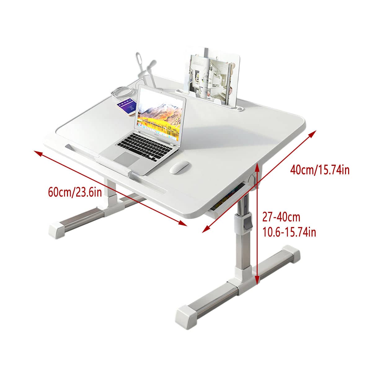 Adjustable Laptop Bed Table Foldable Study Desk for Work and Study - White - view 4