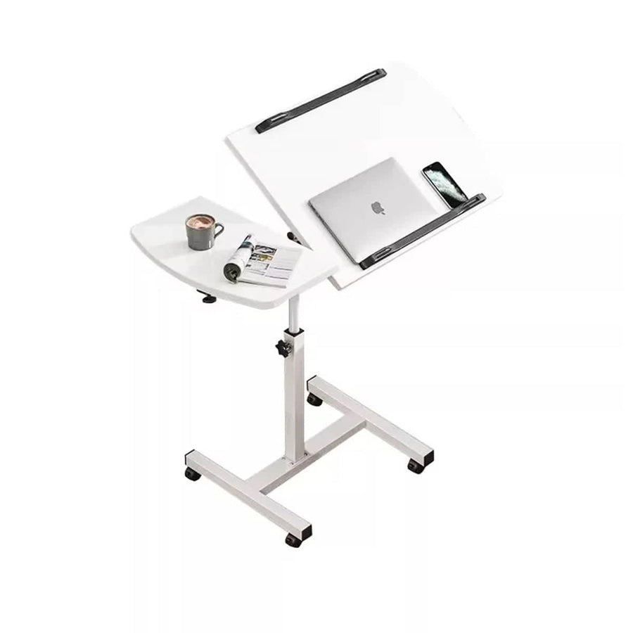 Adjustable Laptop Desk for Bed, Folding Table with Tilt Top and Casters - White