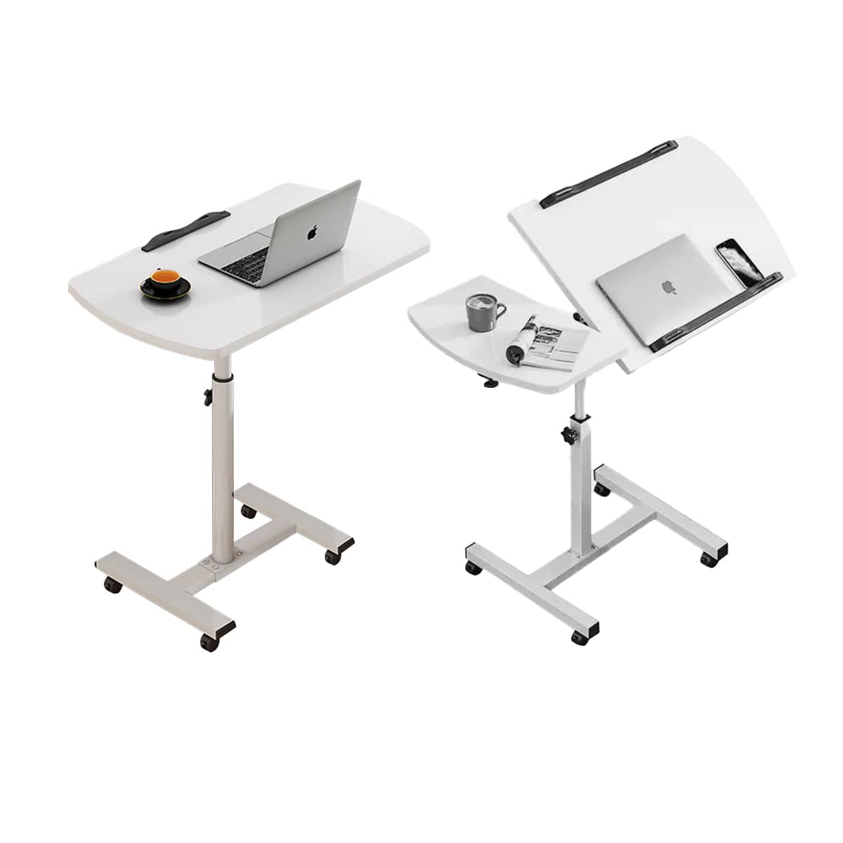 Adjustable Laptop Desk for Bed, Folding Table with Tilt Top and Casters - White - view 3