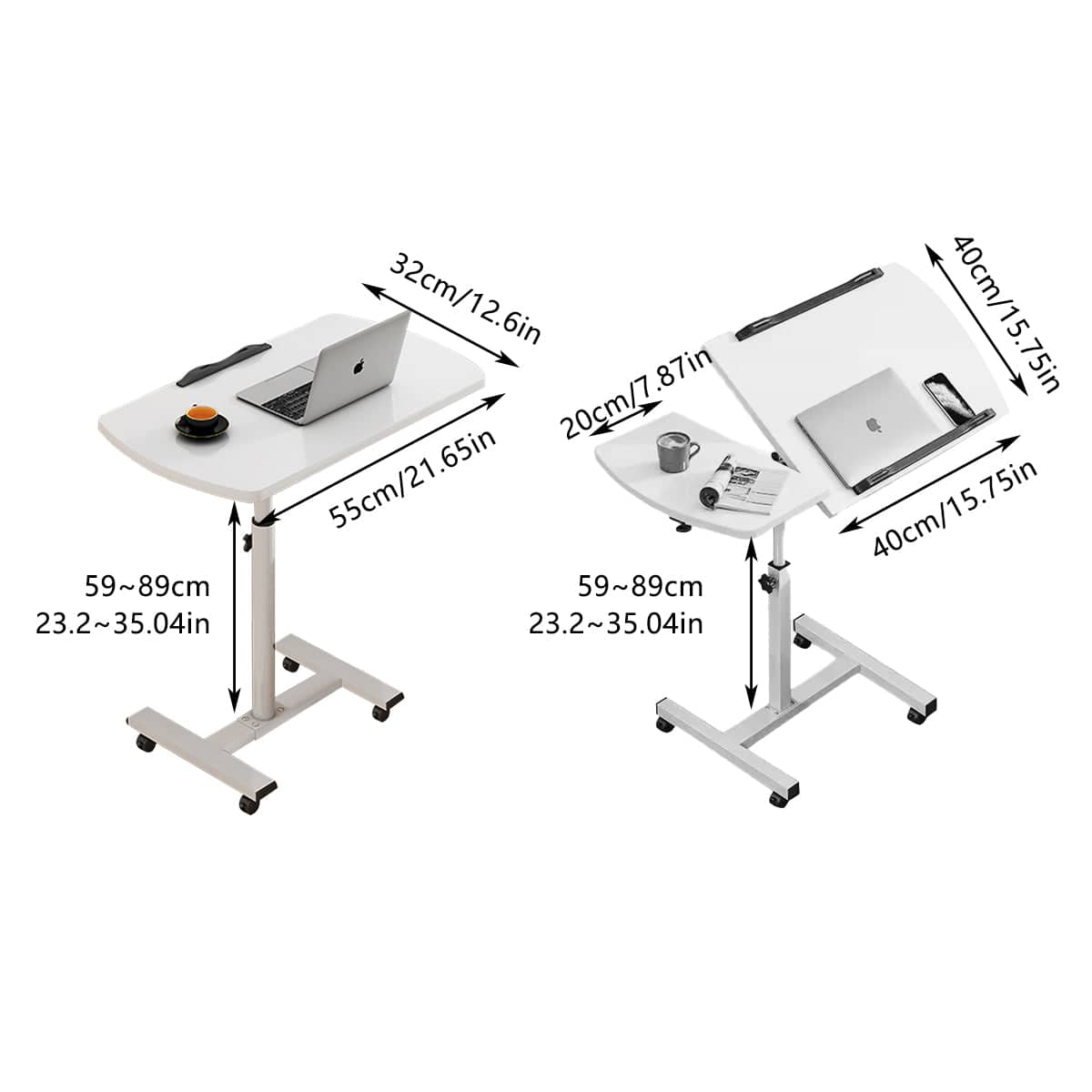 Adjustable Laptop Desk for Bed, Folding Table with Tilt Top and Casters - White - view 4