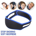 Adjustable Neoprene Chin Strap for Night Sleep Support, Black with Blue Trim
