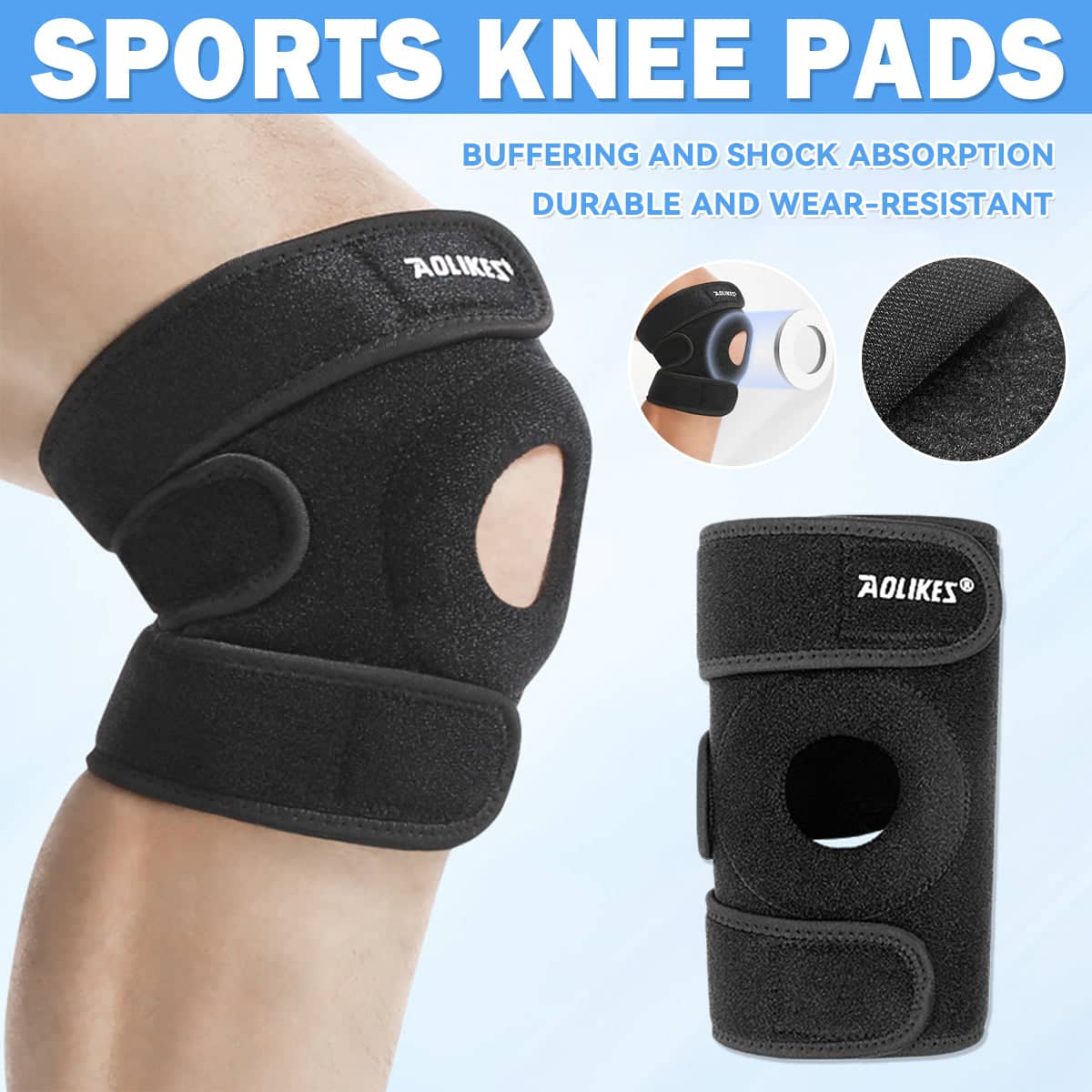 Adjustable Neoprene Knee Brace Patella Support for Sport - Black, Single - view 2