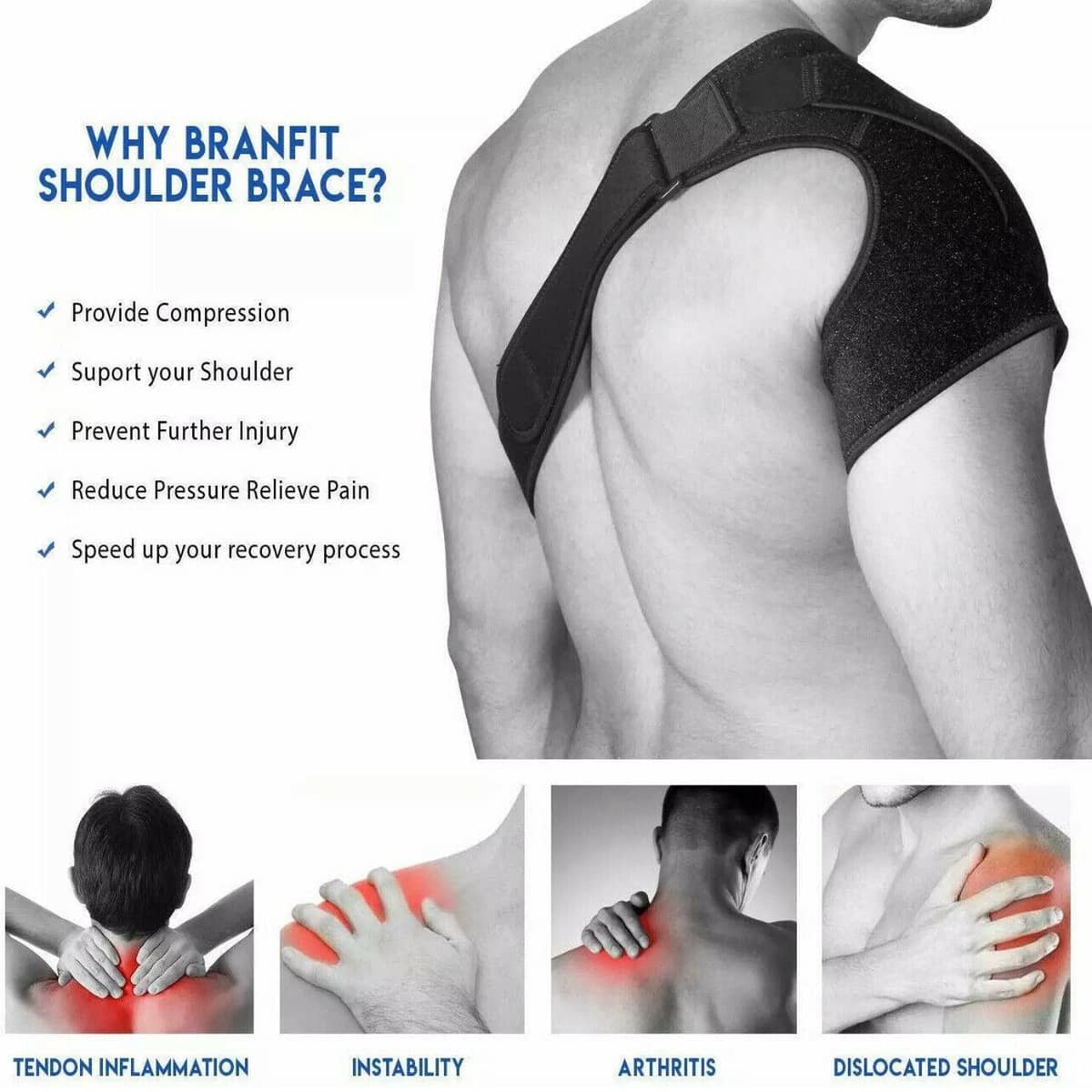 Adjustable Neoprene Shoulder Support Brace - Left Shoulder, Grey - view 4