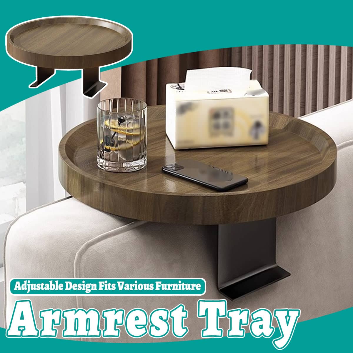 Adjustable Non-Slip Sofa Armrest Tray for Coffee, Snacks and Phones
