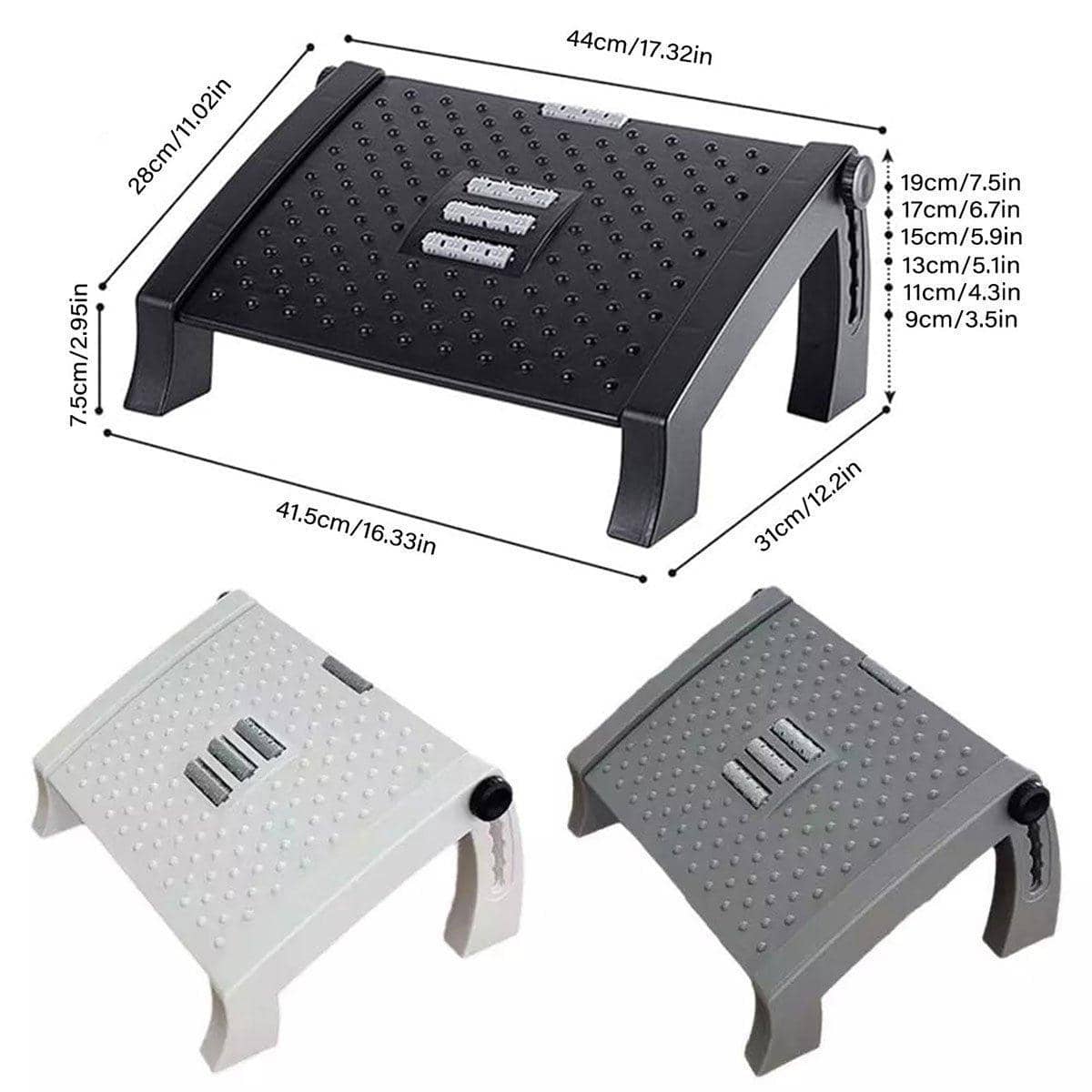 Adjustable Office Footrest with Massage Rollers - Black - view 4