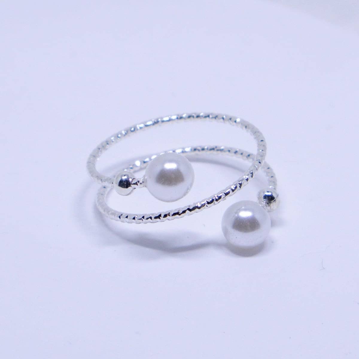 Adjustable Open Double Band Ring with Black and White Stars - Silver-Tone - view 5