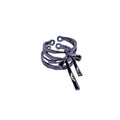 Adjustable Open Ring with Hanging Bow Charm - Black Triple Band