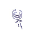 Adjustable Open Ring with Hanging Bow Charm - Silver-Tone Triple Band