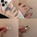 Adjustable Open Ring with Hanging Bow Charm - Silver-Tone Triple Band - view 4