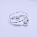 Adjustable Open Wrap Ring with Two Pearl Beads - Silver-Tone - view 5
